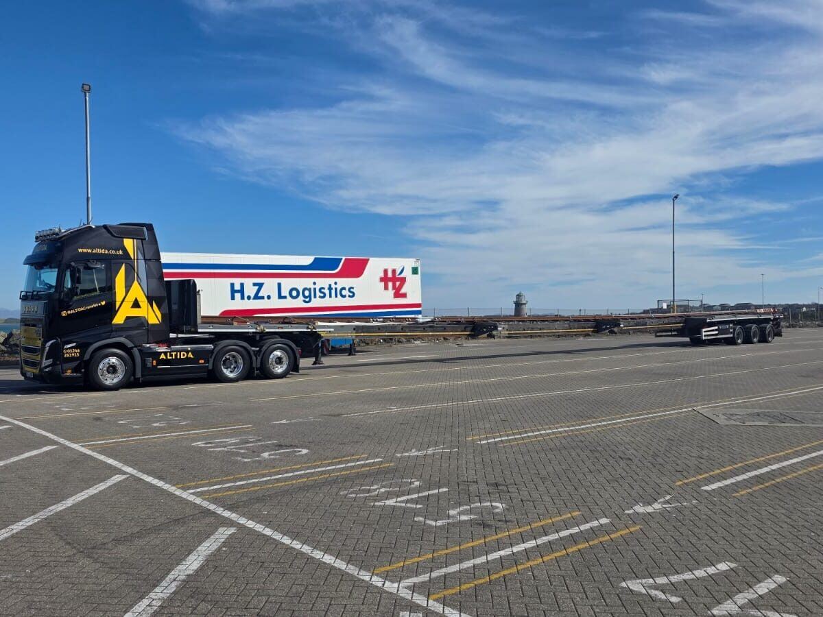 Altida's Broshuis triple-extending trailer at the port on the run to Ireland